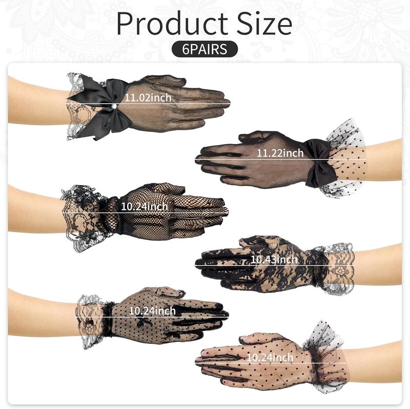 MoHern 6 Pairs Lace Gloves Women Tea Party, Gloves with Elegant Floral Design and Comfortable Fit for Ladies' Wedding Party - Image 2